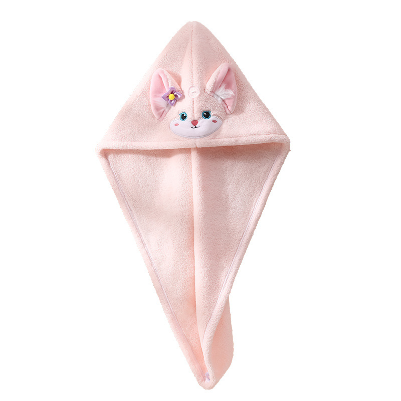 ins Wind Bell Pink Fox Dry Hair Hat Face Wash Headband Makeup Remover Coral Fleece Absorbent Dry Hair Towel Cross Border
