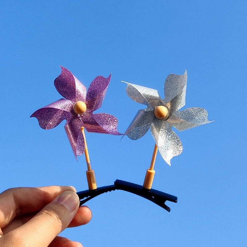 Factory direct windmill hairpin laser bright powder small hairpin children's headwear wholesale student travel gift small clip