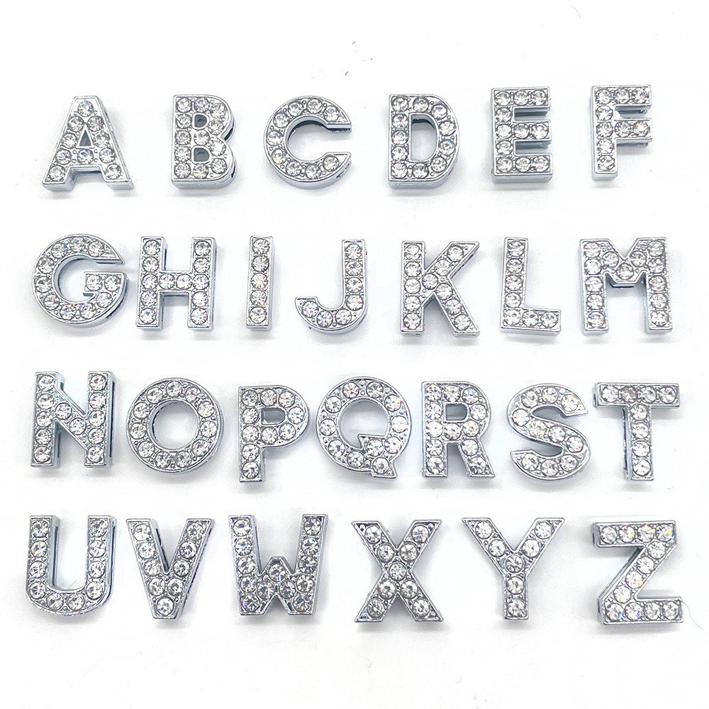 Crystal diamond alloy letter hole shoes shoe buckle shoe flower silver letter cross-border Amazon hole shoes decorative buckle