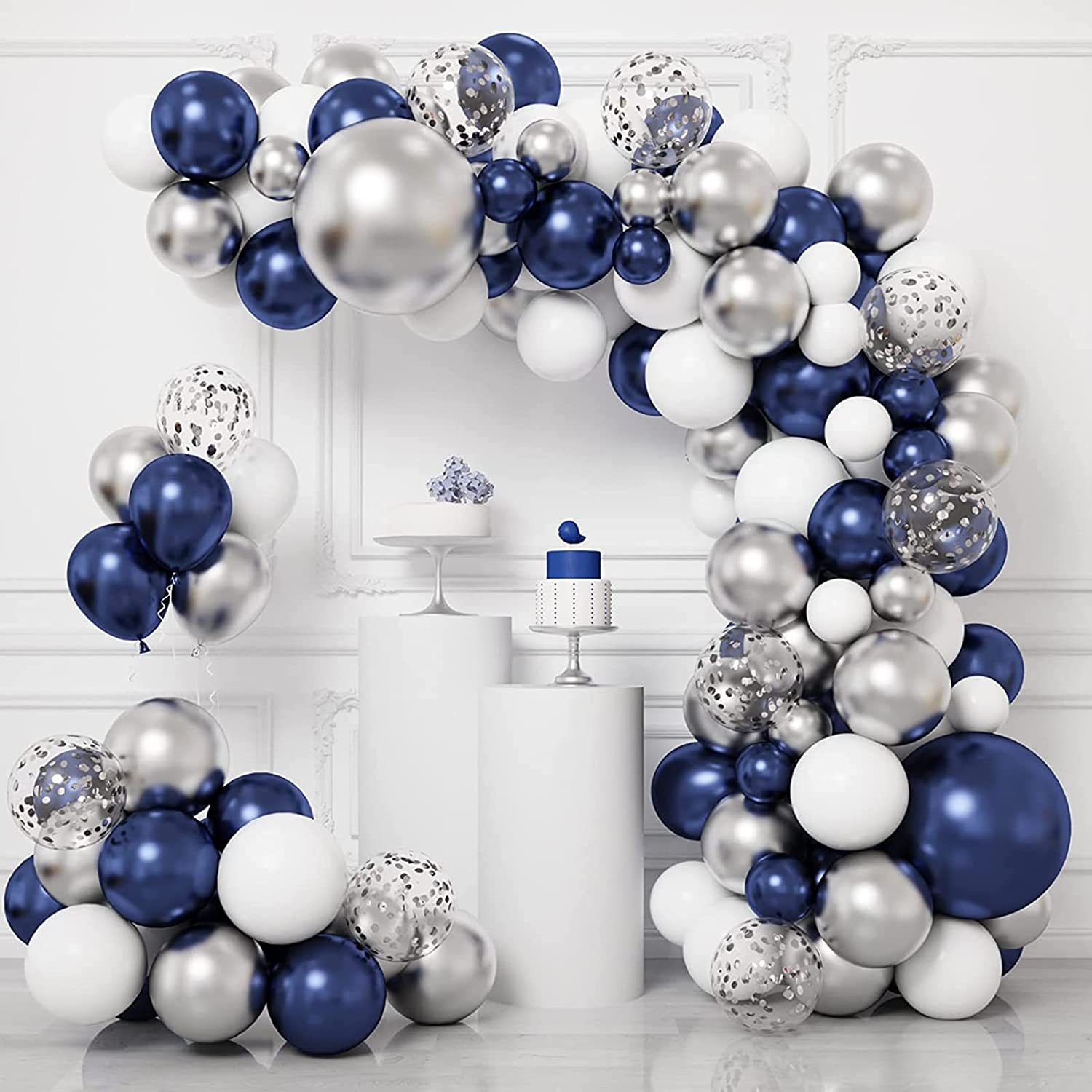 Night Blue Balloon Garland Set White Balloon Party Balloon Kit Silver Balloon for Wedding Birthday Party