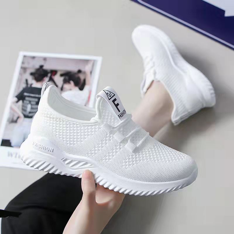 Cheng Ying shoes injection shoes round toe solid color white casual low-top flat heel in stock textile flying woven women's shoes - ShopShipShake