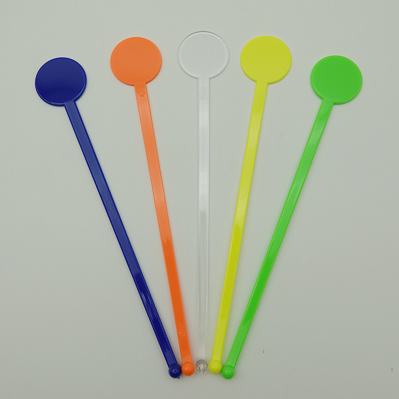 Round head plastic coffee stick KTV wine mixing stick plastic juice stick decorative round head beverage mixing stick can be printed LOGO