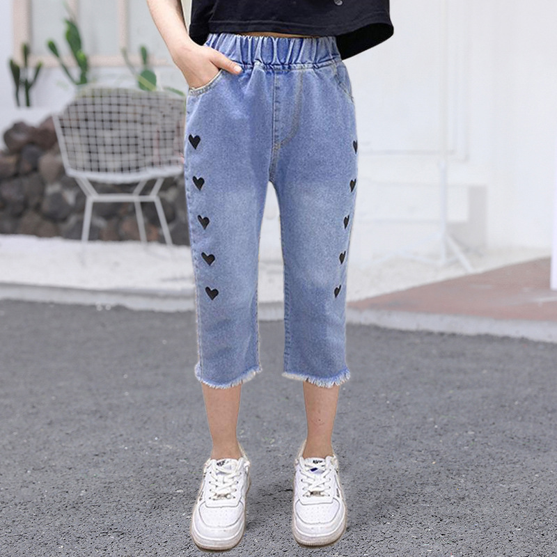 Girls' cropped jeans summer new children's clothing thin loose summer pants summer girls' Western style middle pants