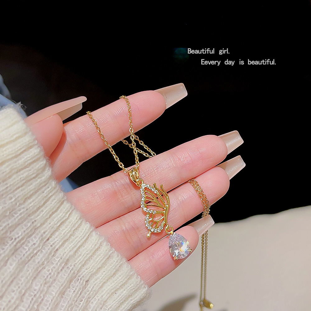 不掉色鈦鋼項鍊飾品女韓國小眾設計蝴蝶吊墜配飾新品輕奢鎖骨鏈
