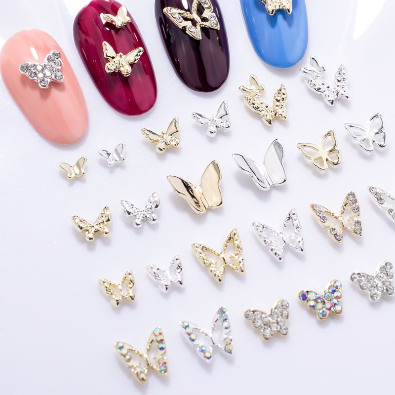 Nail art jewelry metal MINI butterfly three-dimensional wear nail accessories hollow MINI butterfly micro diamond nail drill wholesale