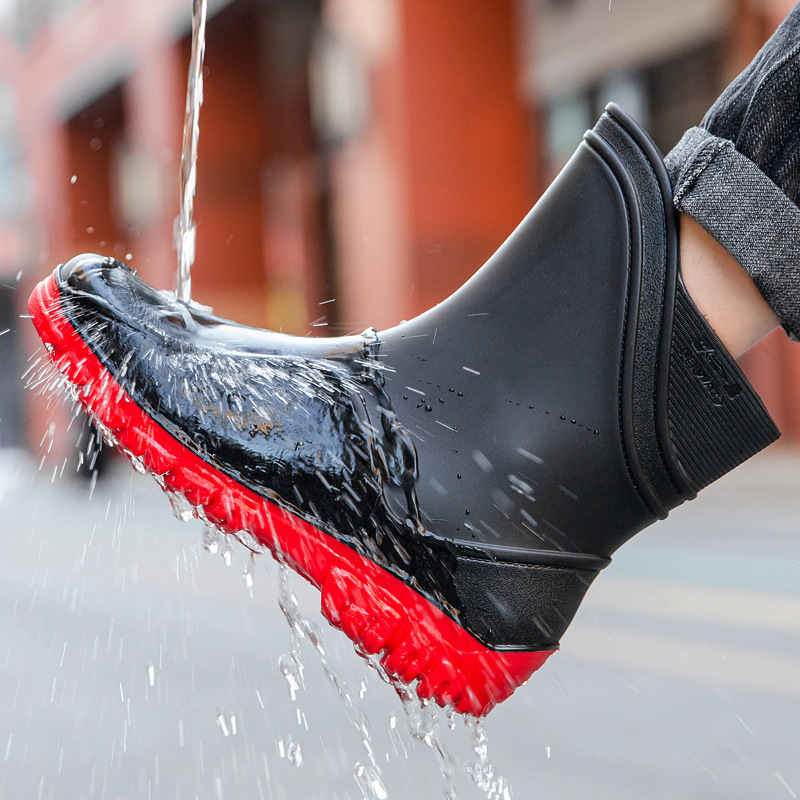 Fashion Warm Men's Non-slip Rain Boots Medium Long Barrel Rubber Shoes Water Shoes High Barrel Kitchen Fishing Car Wash Work Waterproof Boots