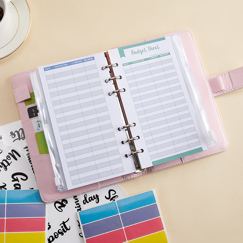 Cross-border foreign trade supply A6 laser colorful loose-leaf book cash budget system with transparent zipper bag Color Label