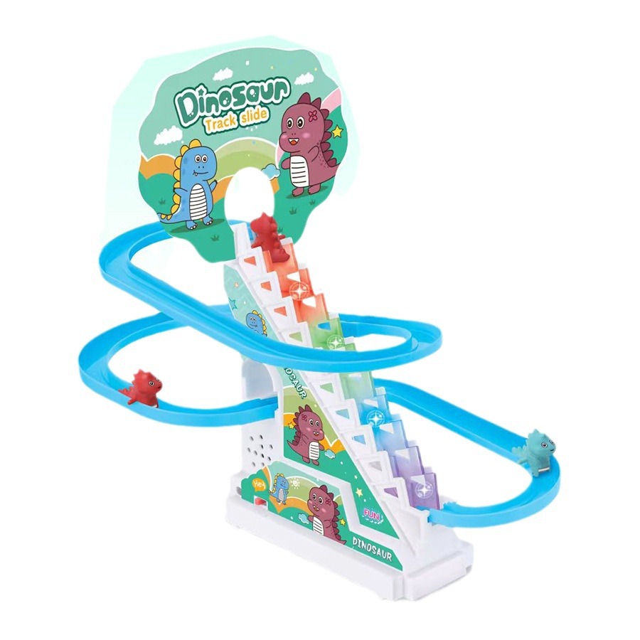 Cross-Border little dinosaur climbing stairs electric track little duck slide toy dinosaur roller coaster with light music