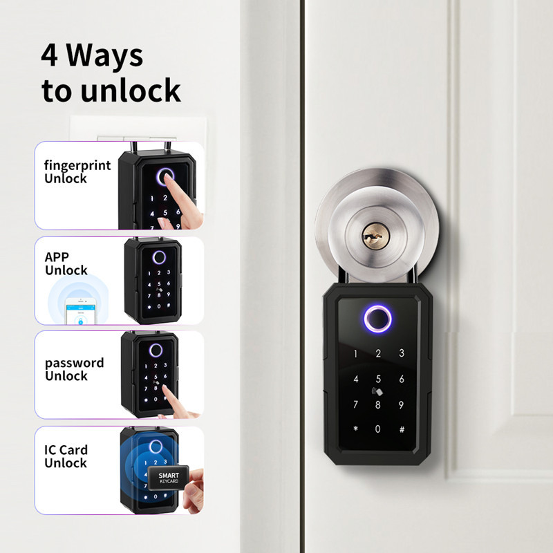 All-through lock fingerprint key box wall-mounted password storage box graffiti Bluetooth password box mobile phone control smart lock