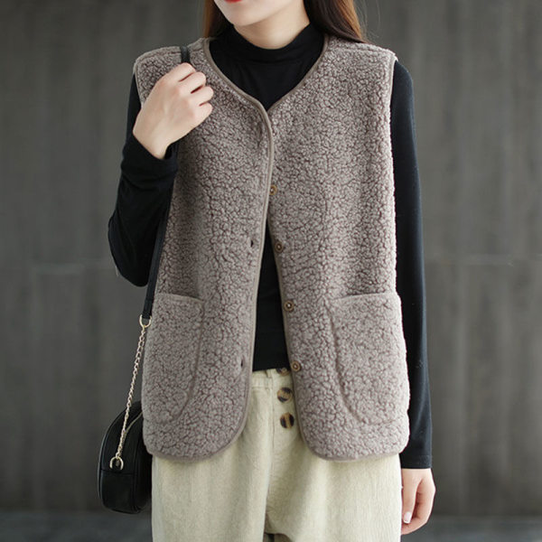 Lamb wool vest women's winter outer short style 2023 new Korean style loose plush vest jacket foreign style vest