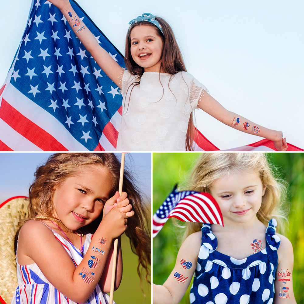 Cross-border New Hot Silver US Independence Day Tattoo Sticker National Day Party Holiday Event Gift Temporary Sticker