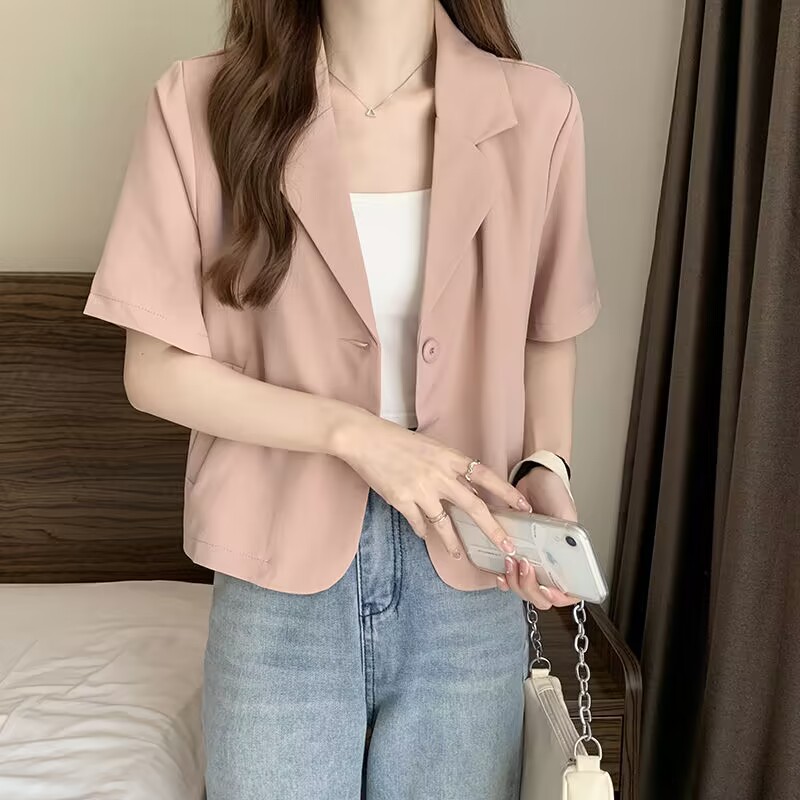 Suit Collar Short Sleeve Shirt Coat Women's Summer 2023 New Design Sense Niche Thin Shirt Short Top