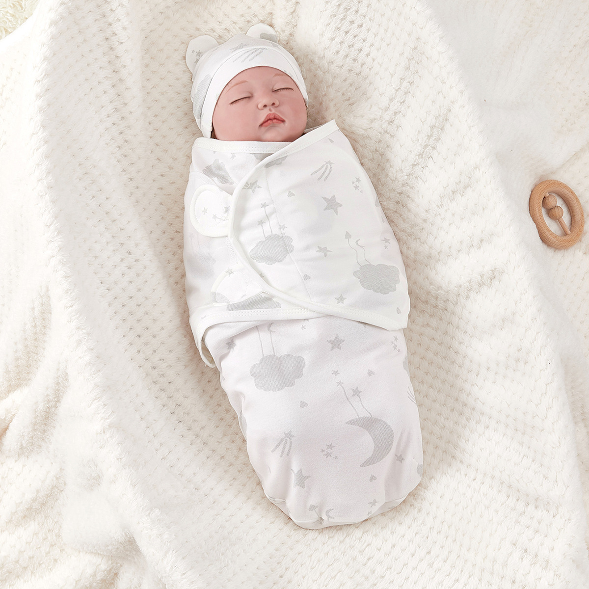 Newborn anti-shock swaddling cotton printed wrap towel spring and summer baby wrap cloth two-piece set baby anti-kick blanket