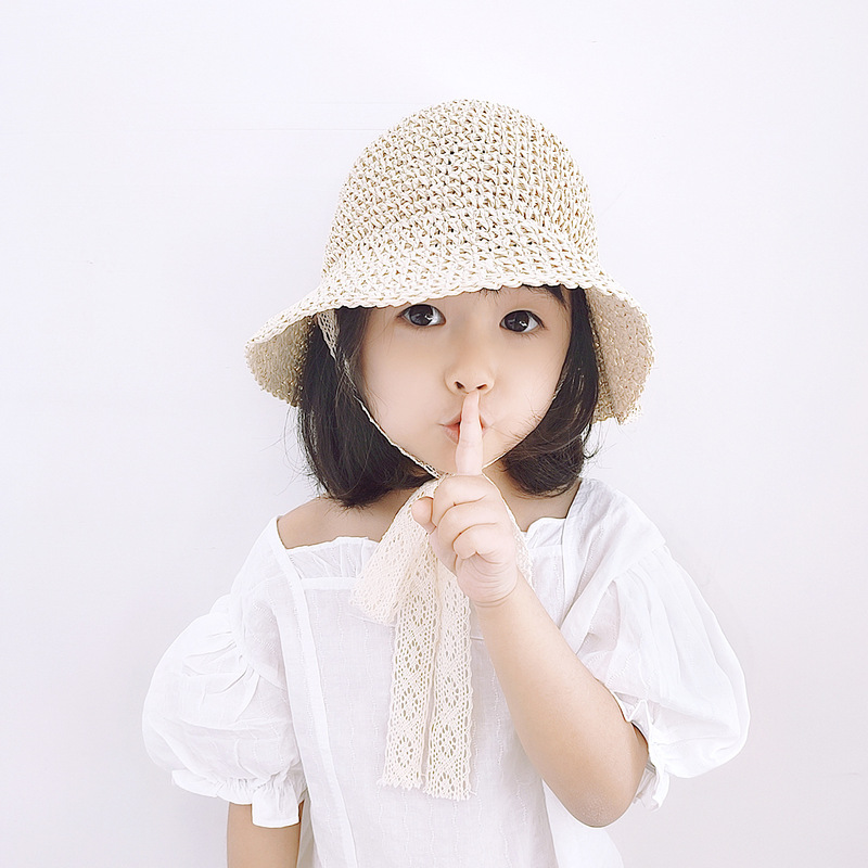 Insネットの赤い赤ちゃんのレースのひもの麦わら帽子の韓国の子供の日よけの帽子の春夏の赤ちゃんの子供の草は帽子を編みます。|undefined