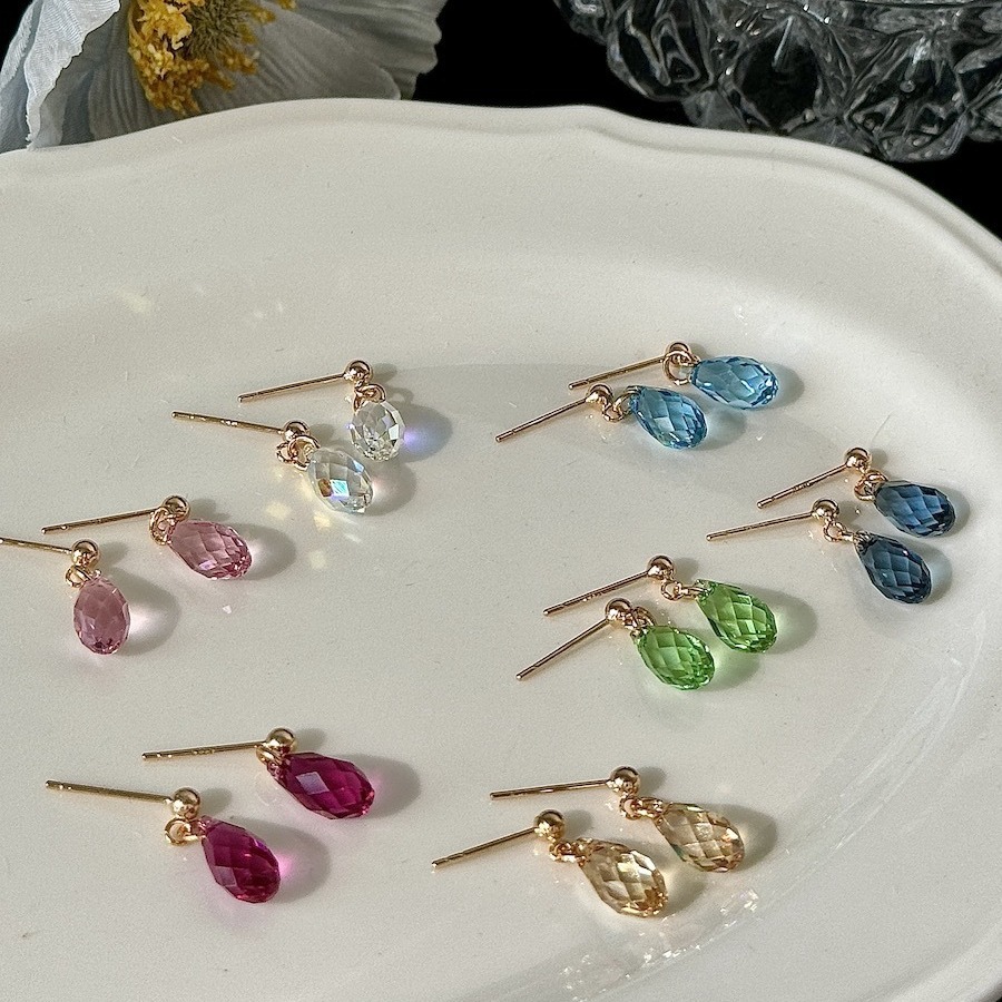 Handmade Shijia Multi-color Crystal Earrings S925 Silver Needle Hua Zi Pendant Earrings Exquisite Small All-match Women