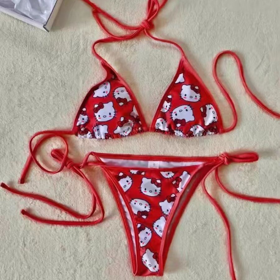 2023 new cute girl cartoon bikini small chest push up bikini seaside holiday style