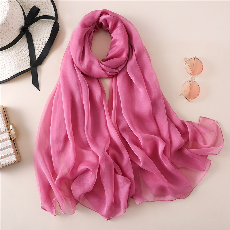 Solid Color Silk Scarf Thin Large Scarf Travel Sunscreen Decoration Photograph Shawl Crepe Plain Color Scarf All-match Western Style