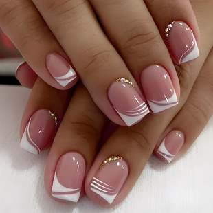 Simple French wear nail short pure desire pile diamond nail piece cross-border fake nail press on nails