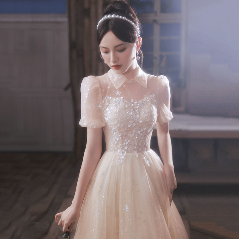 Champagne dress for women 2024 New style banquet temperament texture engagement dress birthday small evening dress summer