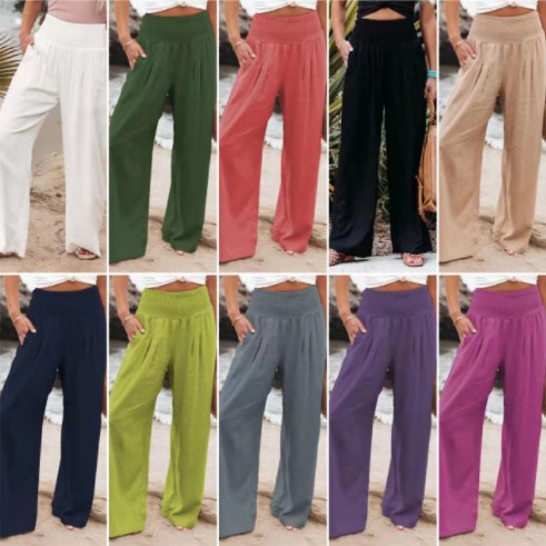 Women's Casual Pants Casual Style Cotton Handmade Mid-Waist 2025 Spring and Summer Amazon European and American Cross-Border Pants
