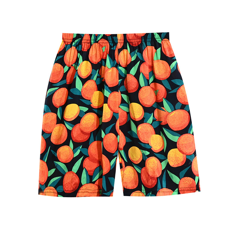 2024 Summer Children's Thin Silk Printed Beach Shorts Children's Loose Casual Pants Baby's Five-point Pants