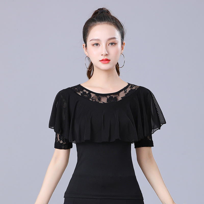 Square Dance Modern Dance Waltz Top Women's Crewneck New Style Dance Clothes Ruffled Latin Dance Clothing Summer Ballroom Dance