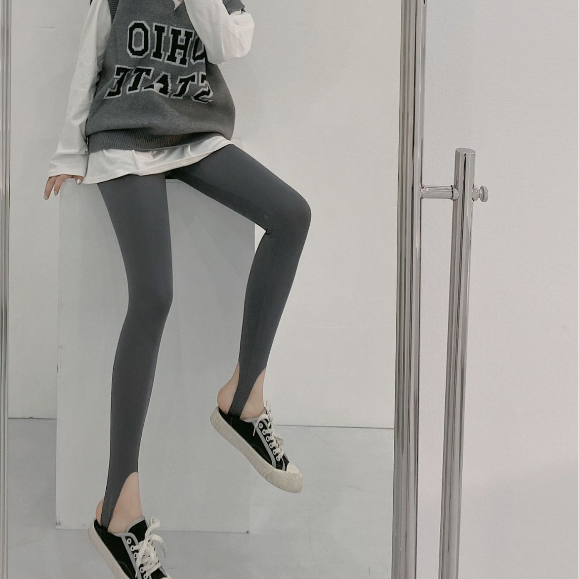 Autumn 2023 Thin Korean Style Leggings Women's Outer Wear High Waist Belly Tight Slim Leg Pants High Stretch Pants
