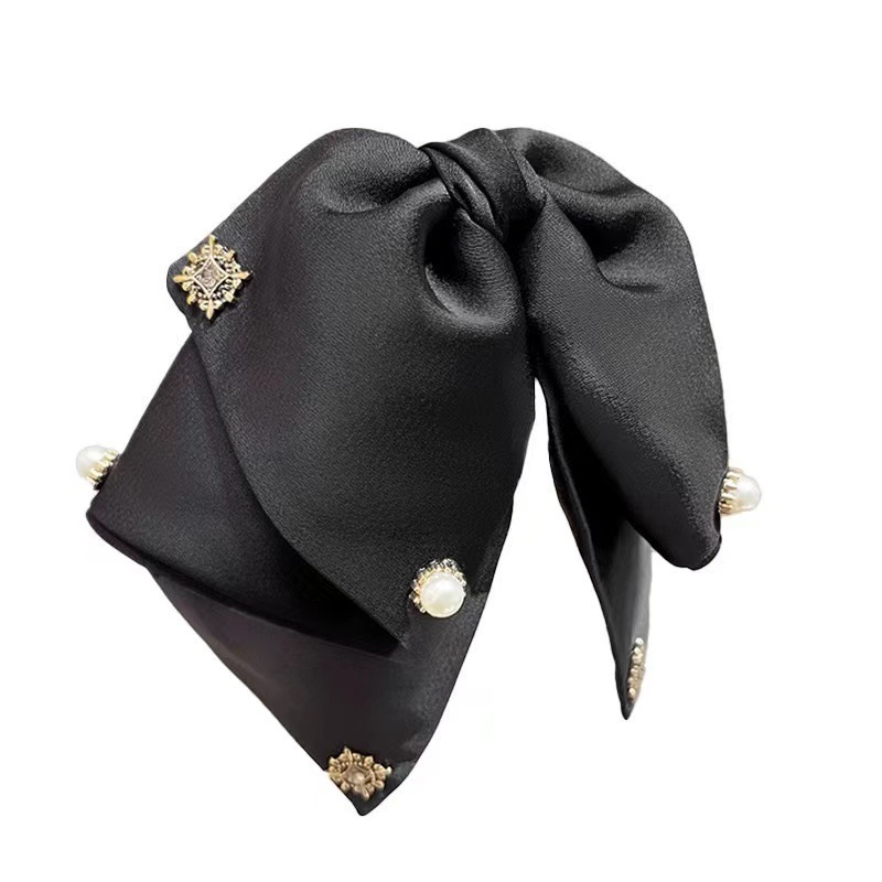 Vintage Satin Bow Grab Clip Women's High-end Elegant Low Pontail Clip Back Head Clip Headwear Hairclip