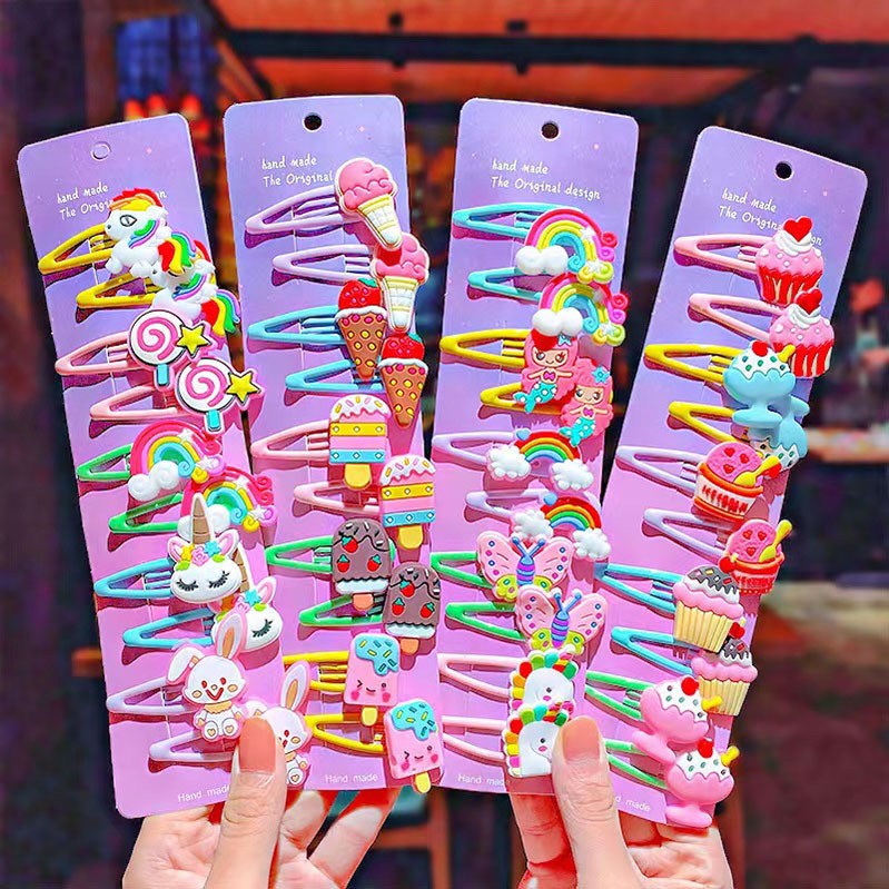 Children's fruit flower hairpin 10-piece set girls' baby side clip BB clip ice cream lollipop cute hair accessories