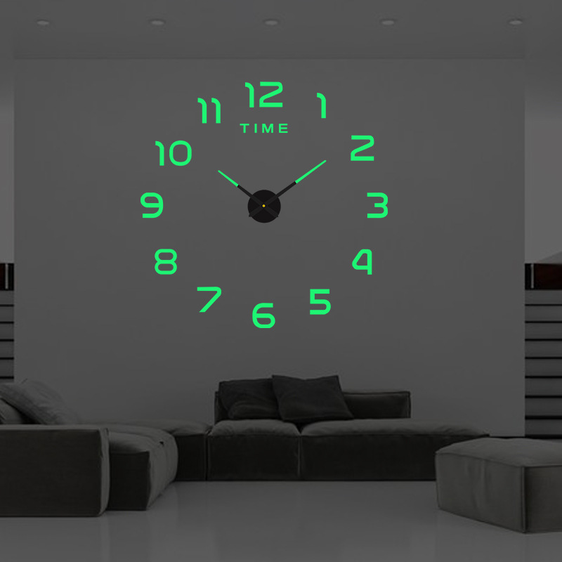 Creative Luminous Quiet Clock Large Size Simple Bedroom DIY Wall Clock Acrylic Digital Decorative Wall Sticker Clock