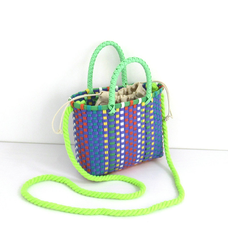 Plastic Thin Woven Bag Children's Coin Purse Small Backpack Small Basket Colorful Woven Basket Small Square Bag Children's Bag