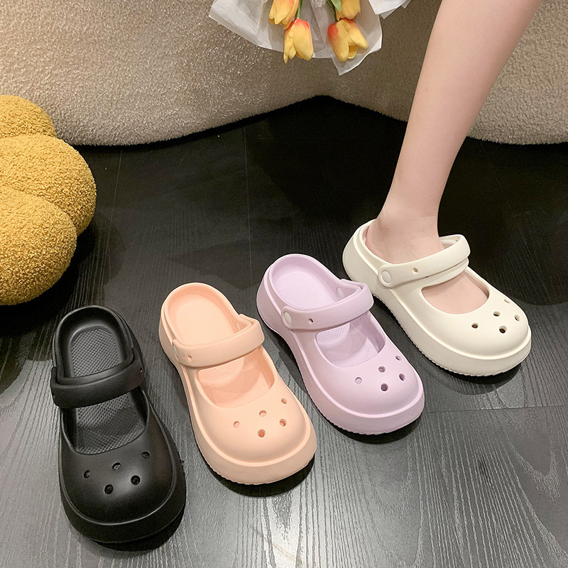 Internet Celebrant Slip-on Feeling Slippers Women's Summer 2023 New Anti-slip Thick Sole Cave Shoes Black Mary Jane Sandals