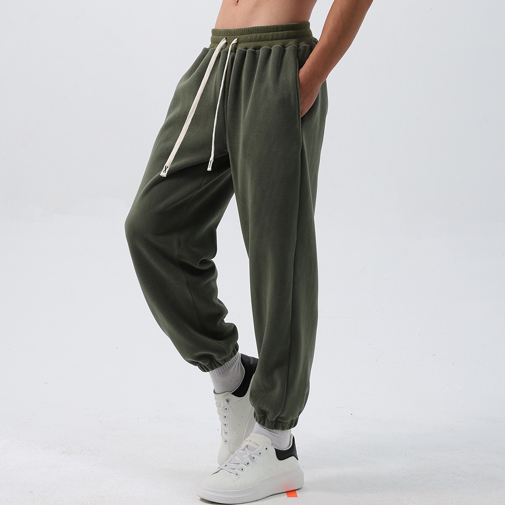 Autumn and winter sports suit men's loose long-sleeved round neck coat fleece-lined thickened trousers double-sided polar fleece two-piece set