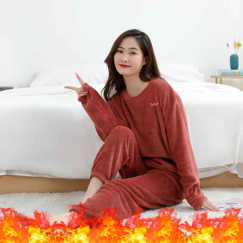 Autumn and Winter Couple's Warm Suit Coral Fleece Pajamas New Fashion Casual Warm Long Sleeve Home Wear Outer Wear