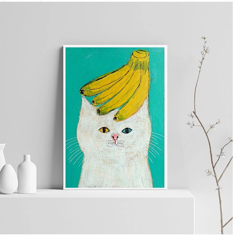 Cartoon cat poster painting canvas oil painting art picture living room children bedroom nursery home decoration painting core
