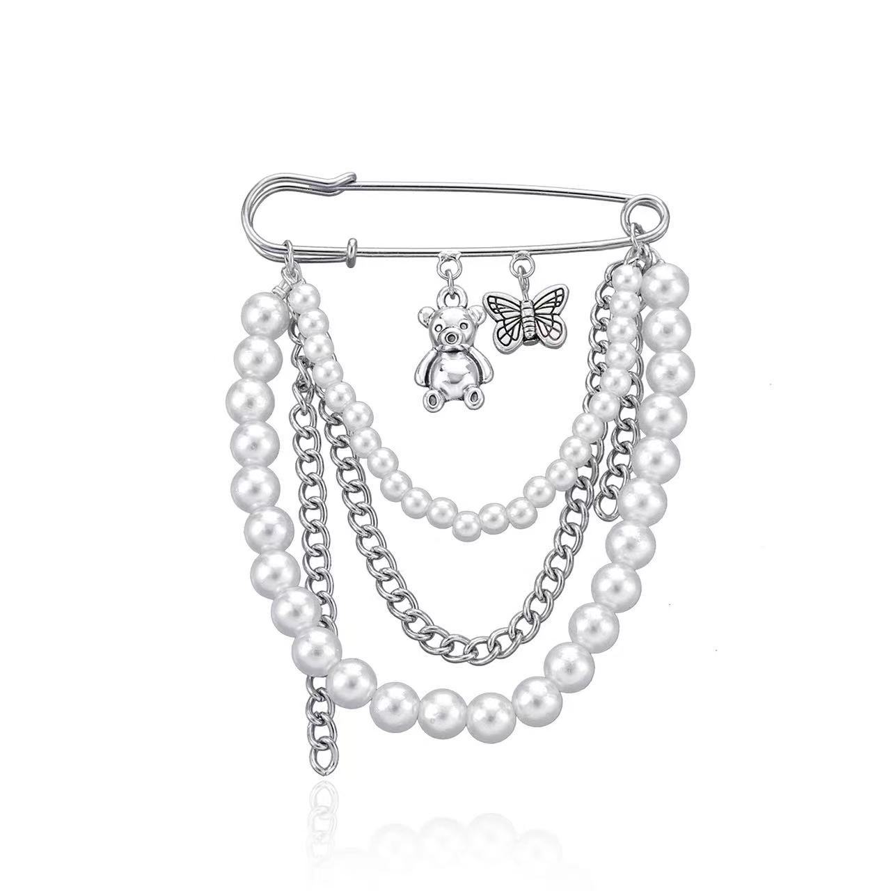 European and American cross-border jewelry new fashion pendant pearl chain brooch fashion multi-element retro pin accessories