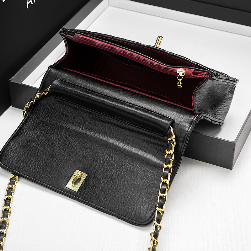 High-end Genuine Leather Fragrance Grandma Fortune Bag High-end Rhomboid Women's Bag Shoulder Crossbody Bag Small Golden Ball Chain Bag Supply