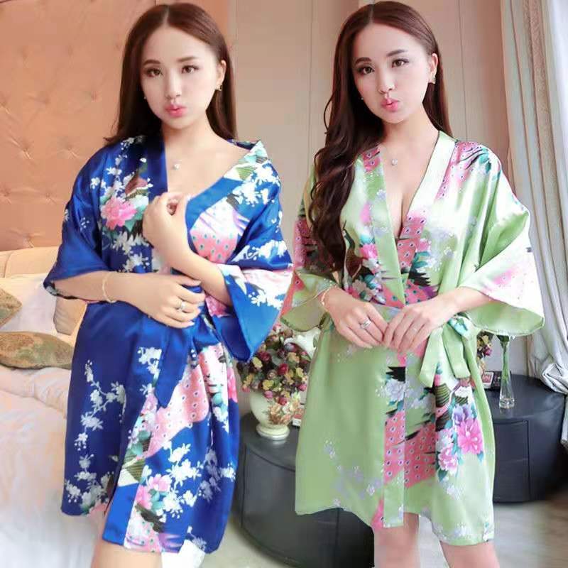 Sade Print Peacock Nightgown Women's Summer Sexy Cardigan Home Clothes Foreign Trade Bathrobe Women