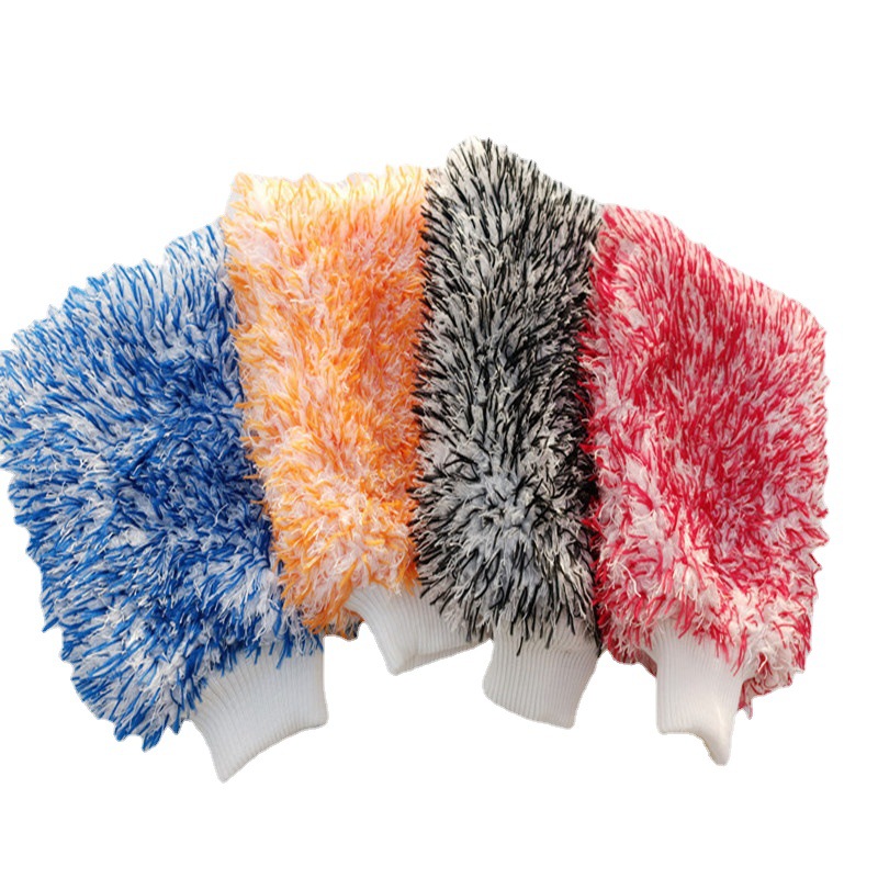 New double-sided color long short fleece coral fleece car cleaning gloves fine fiber cleaning car washing tools bear paw