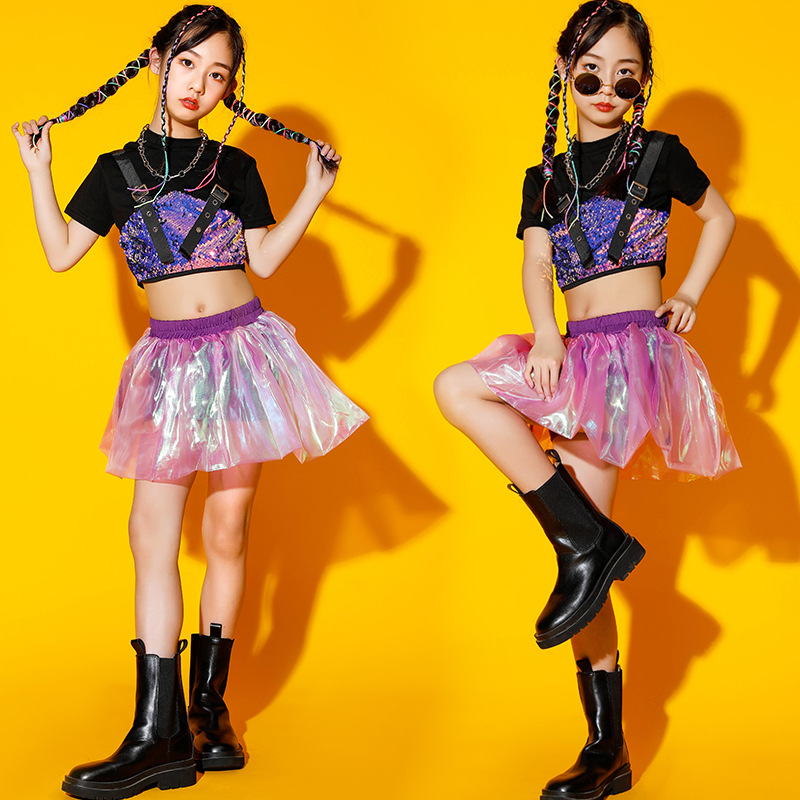 兒童爵士舞服裝夏季女童嘻哈走秀啦啦操表演服女孩舞蹈服演出服潮