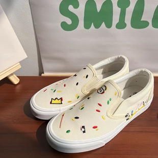 Korean Style Fun Embroidered Slip-on Shoes Women's 2021 Summer Student's All-match Flat Canvas Shoes Fashionable Sneakers