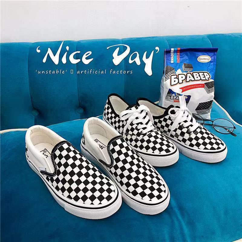Fubu Women's Shoes 2022 Spring Student Canvas Shoes Slip-on Sneakers Checkboard Shoes Flat Shoes Casual Shoes