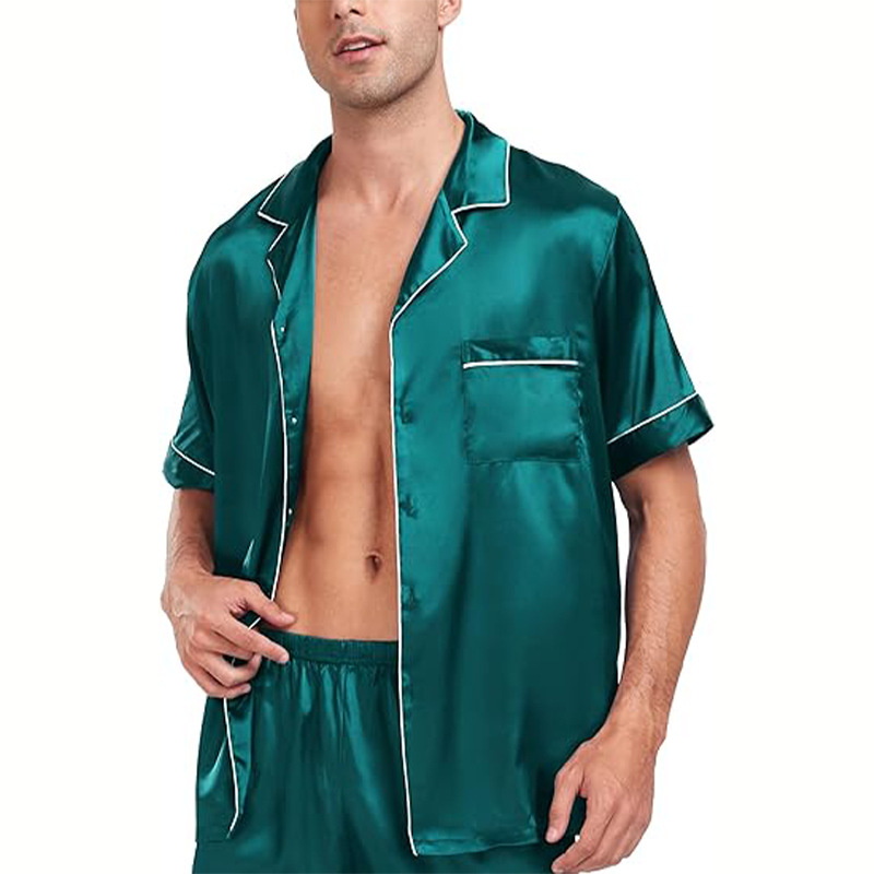 Cross-border  plus size men's short-sleeved shorts satin European and American Foreign trade summer casual home wear pajamas suit_voghion.com