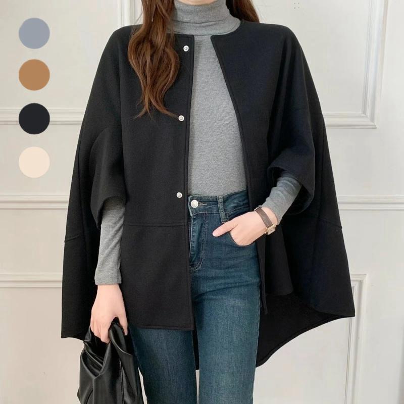 Mid-length cardigan round neck plaid coat cape for women 2024 autumn and winter New Korean style fashion trendy coat for women_voghion.com