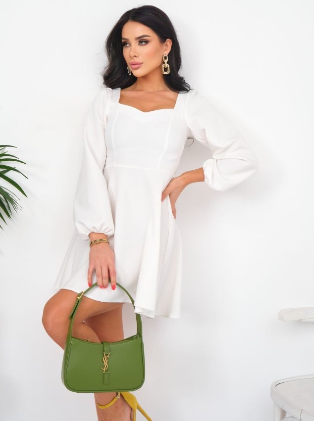 X2330 foreign trade women's clothing wholesale independent station new fashion casual solid color long sleeve puff sleeve dress women