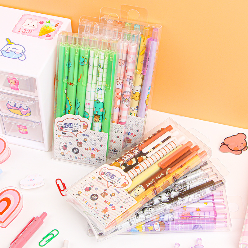 Cartoon Cute Press Gel Pen High Color Value Black 0.5 Student Ink Pen ins Wind Press Type Writing Gel Pen