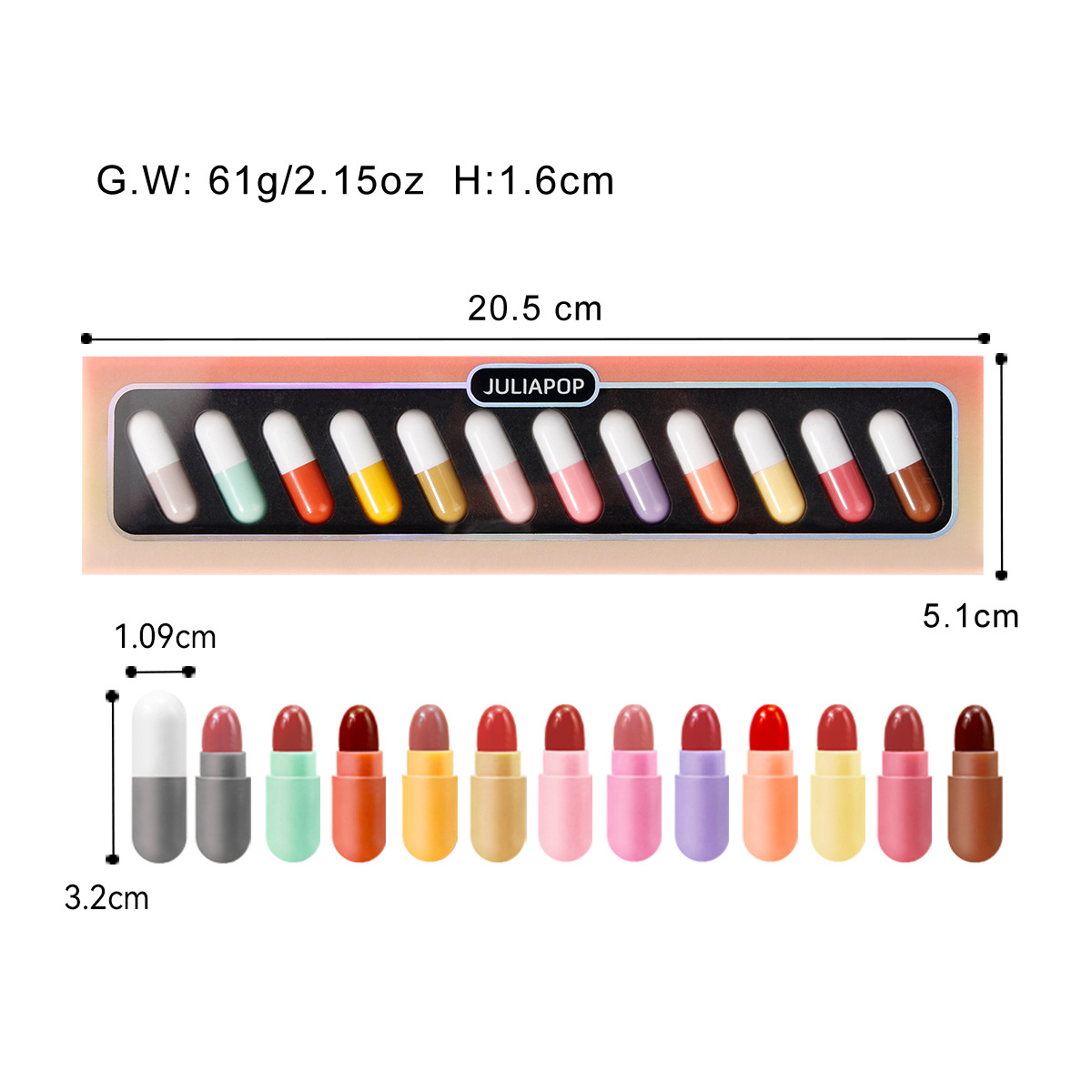 Cross-border JULIAPOP capsule lipstick set explosions recommended ins12 color mini lipstick set Wholesale