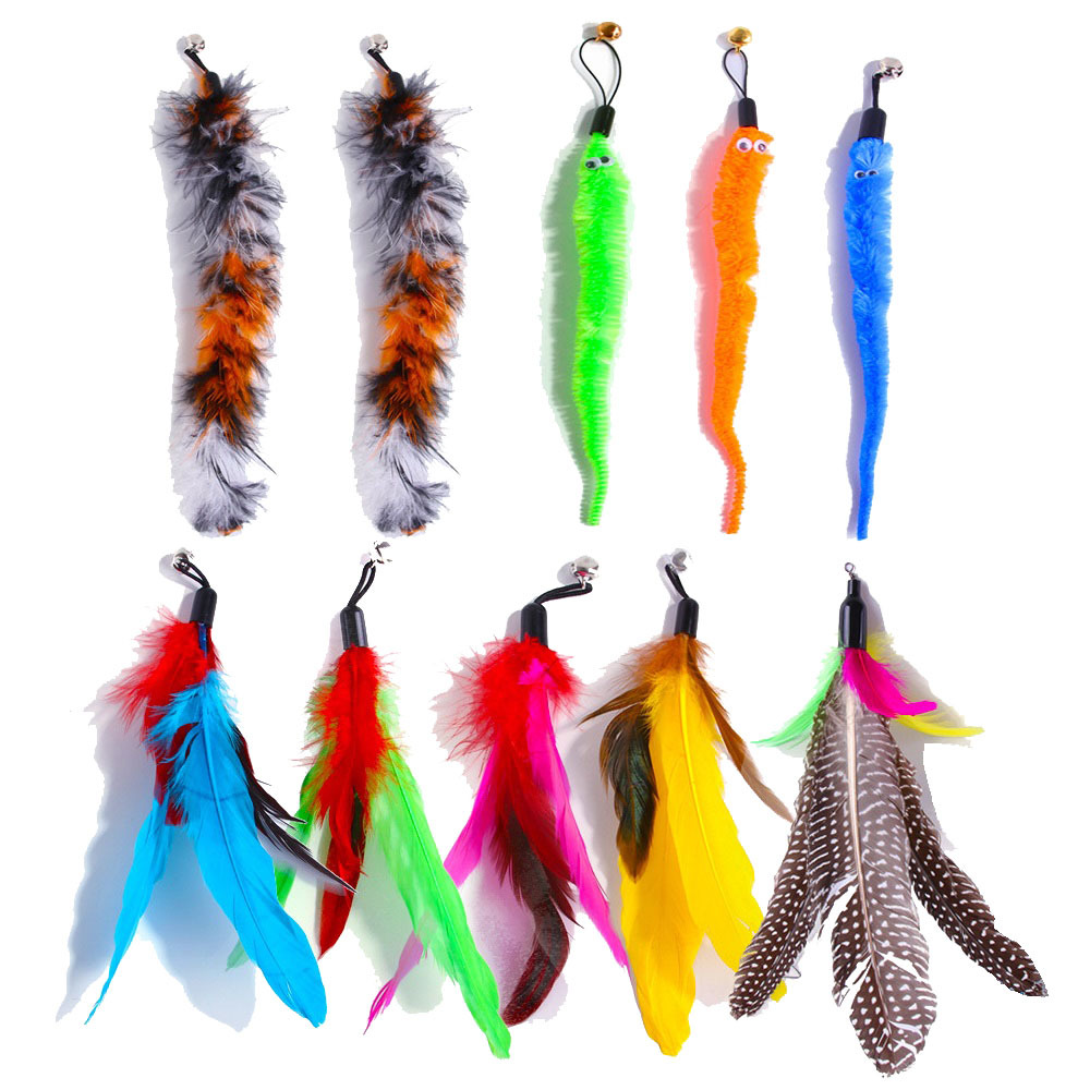 Spot new cat stick replacement feather head Pearl butterfly fish Caterpillar cat stick accessories replacement feather