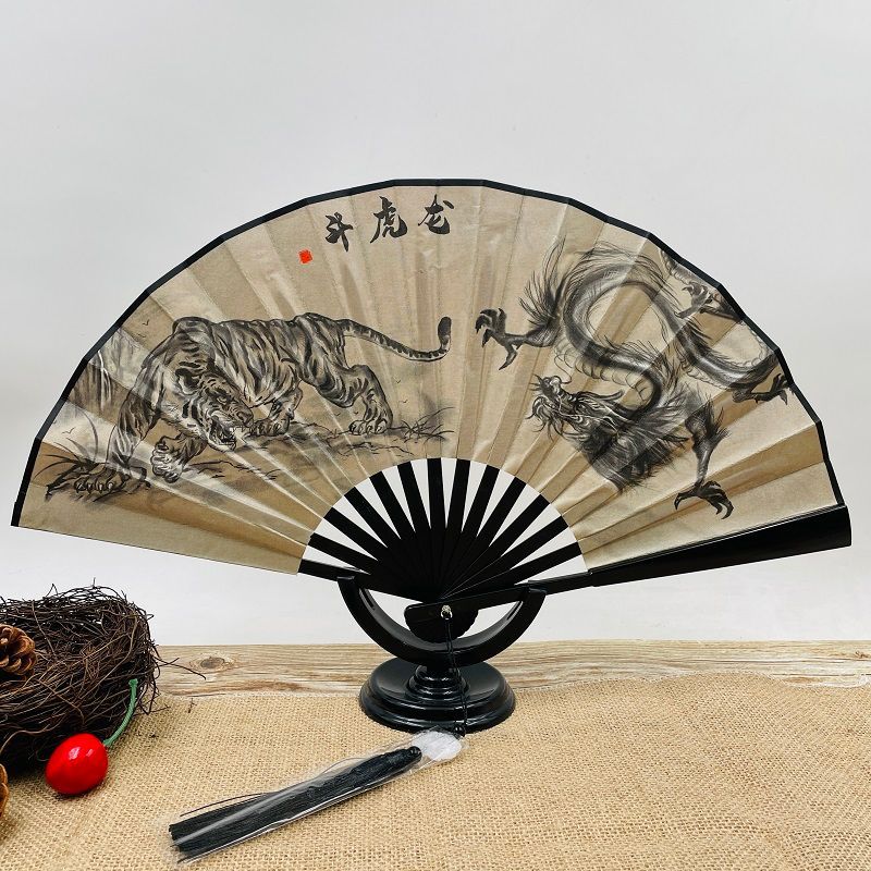 8 inch national fashion fan National style Chinese style fan double-sided silk cloth men's fan tassel ink painting fan antique folding fan