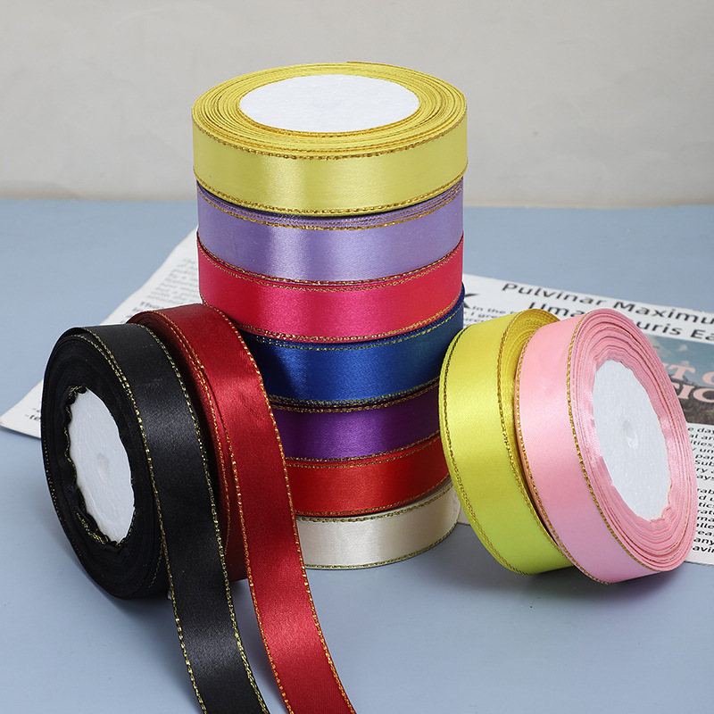 2cm Double Gold Ribbon Gift Flower Packaging Ribbon Ribbon Cake Box Fruit Ribbon 22 m Factory Direct Supply